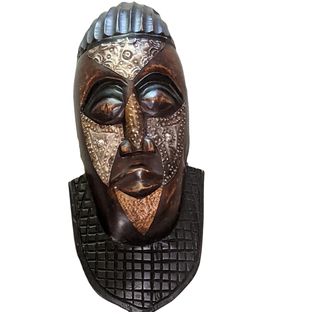 Decorative wooden metal mask handcrafted in Ghana travel tourist native …